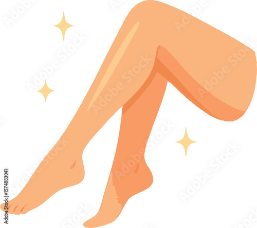 Flat vector minimalistic illustration of legs after hair removal, smooth glowing skin, isolated on white