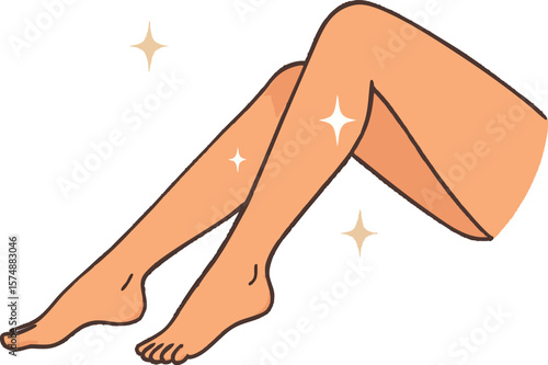 Flat vector minimalistic illustration of legs after hair removal, smooth glowing skin, isolated on white
