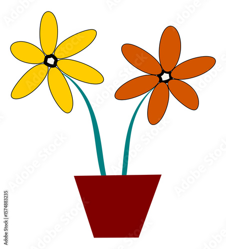 Colorful flowers in a pot. Hand-drawn flowers Illustration.