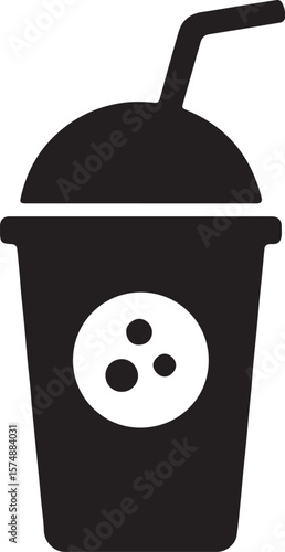 Silhouette vector of a soft drink cup with straw icon. Ideal for beverage, fast food, and refreshment designs.