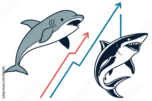 Business metaphor dolphin and shark comparison for strategy and competition