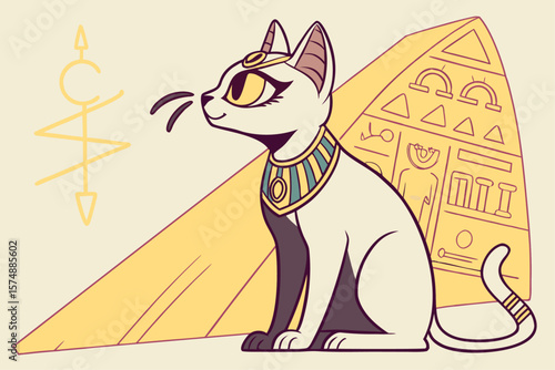 Elegant egyptian style cat adorned with gold jewelry