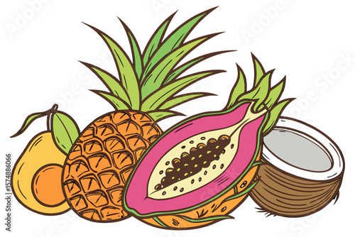 Vibrant tropical fruit collection featuring dragon fruit and exotic flavors
