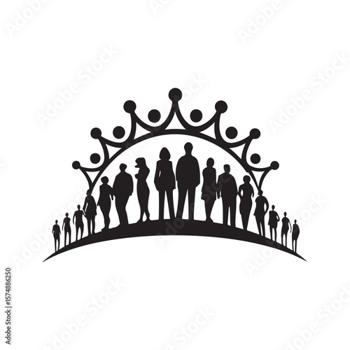 silhouetted crowd vector clip art doodle logo design illustration. people vector graphic collections.