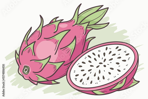 Watercolor style dragon fruit illustration with artistic brush strokes