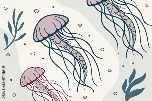 Seamless jellyfish pattern design for fabric and wallpaper