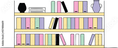 Detailed vector illustration of a bookshelf featuring various books objects and decorative elements suitable for libraries studies or educational themed designs with a classic and