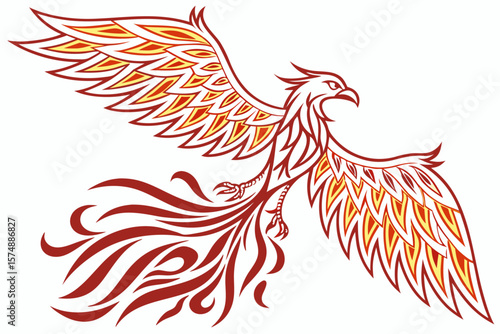 Majestic phoenix rising with vibrant flames vector illustration