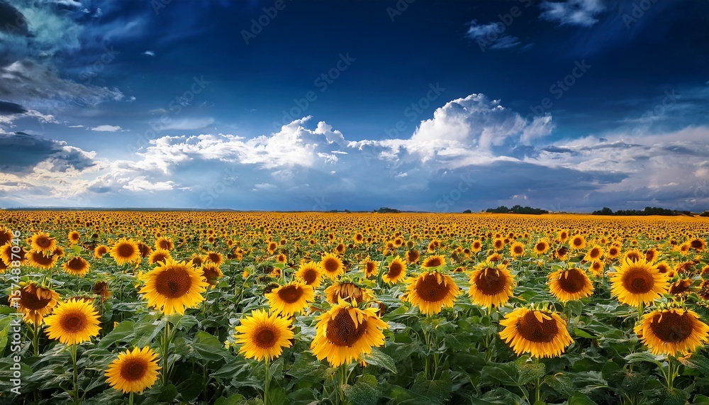Obraz premium sunflower field in bloom under a partly cloudy sky