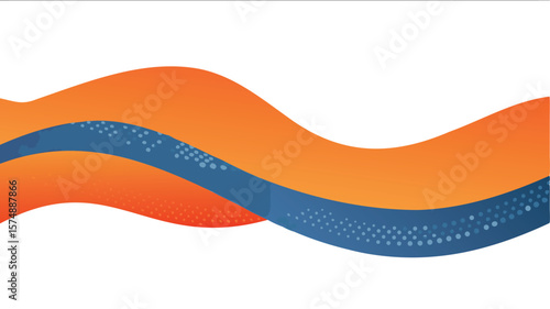 Orange and blue wavy bands with dotted texture on a white background creating a modern abstract design