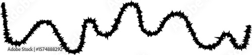 A curved line with sharp, disrupted sections that create an uneven flow along its length.