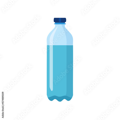 A clear bottle of water, a refreshing and hydrating drink. The bottle is filled with clean, pure water and topped with a blue cap.