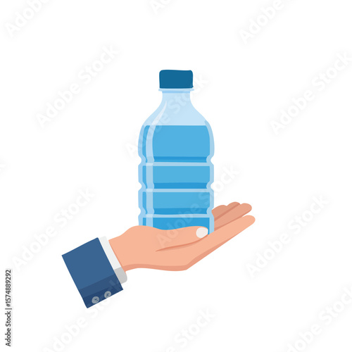A hand holding a bottle of water. A refreshing, hydrating experience. A gesture of health