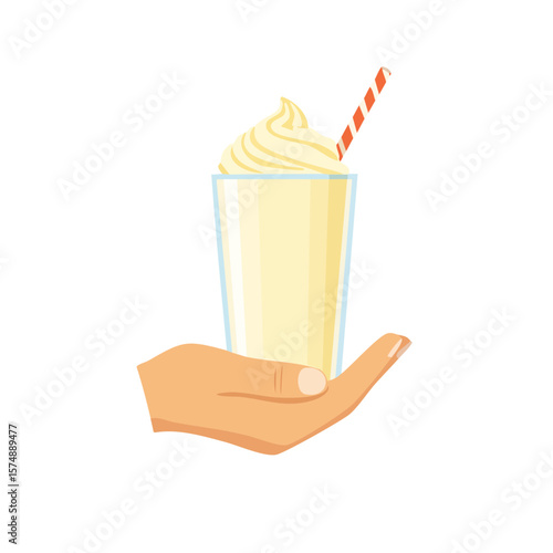 A refreshing vanilla milkshake with whipped cream and a straw