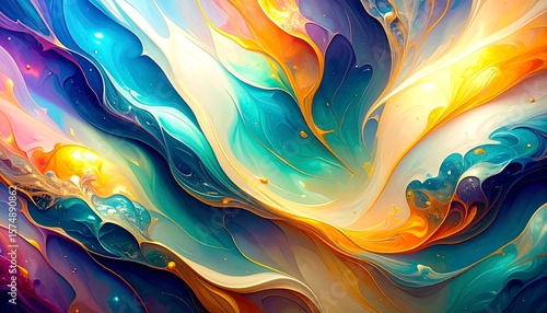 Abstract colorful swirled fluid painting background