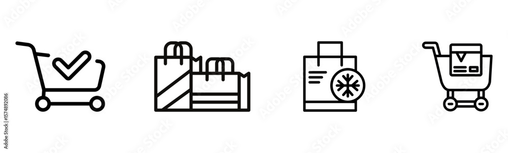 Fototapeta premium E-commerce Line Art Shopping and Delivery Icons Set
