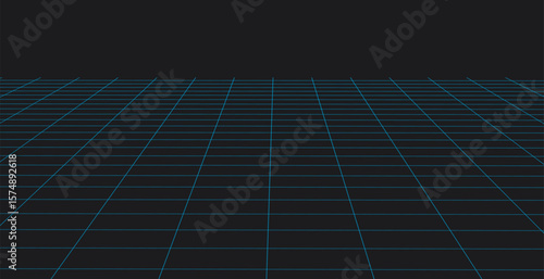 Wireframe lands 3D mesh. Perspective grid background.