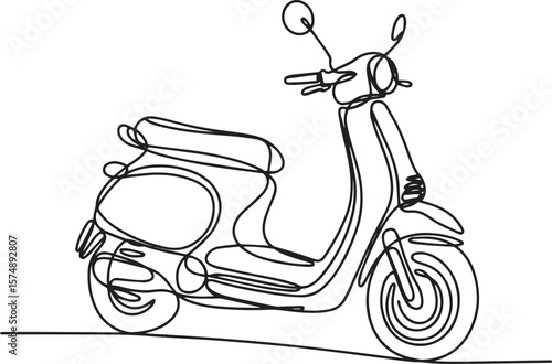 Classic scooter motorcycle in continuous one line drawing minimalist single line art illustration

