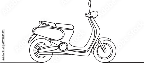 Classic scooter motorcycle in continuous one line drawing minimalist single line art illustration


