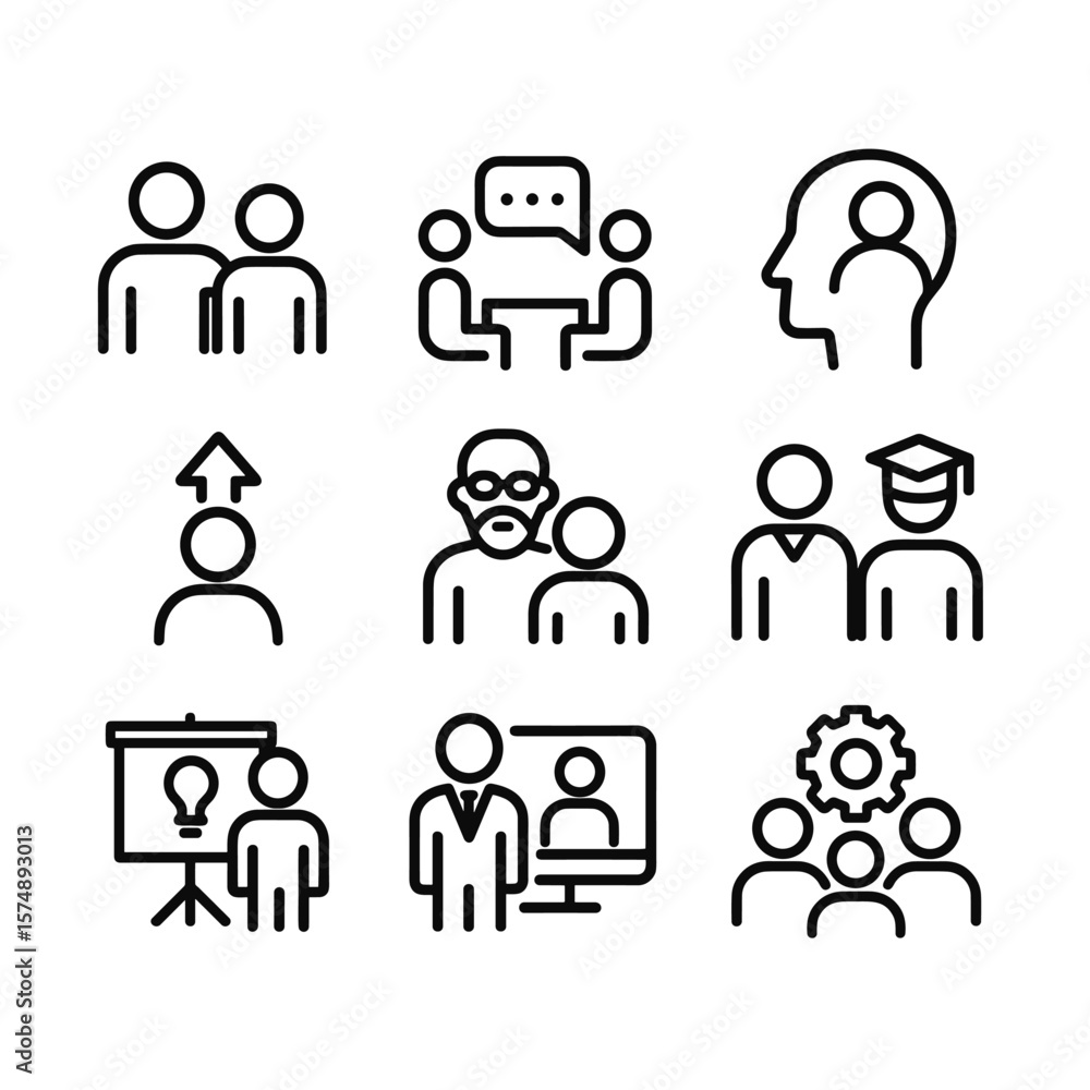 Career coaching and development vector icons. Outline symbols. Line design Career coaching and development vector icons. Outline symbols. Line design