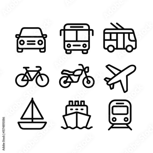 Commercial and personal transport vector icons. Outline symbols. Line design