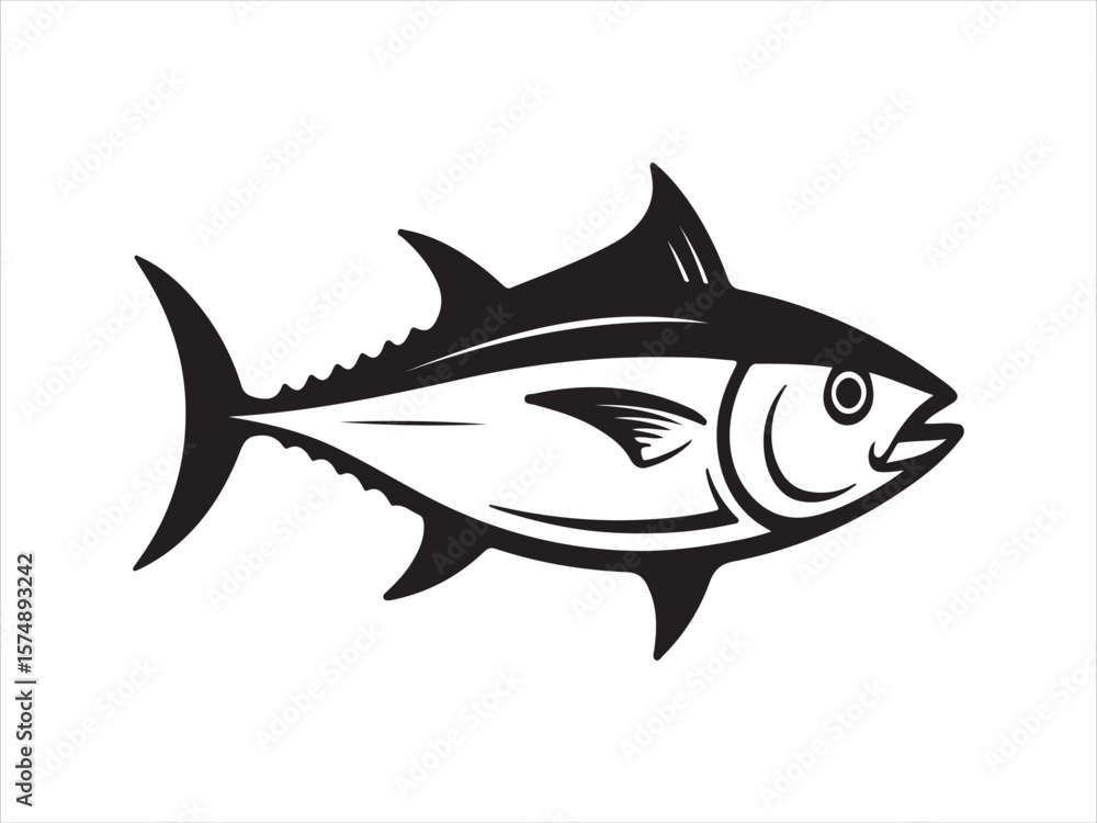Fototapeta premium Stylized black and white illustration of a tuna fish swimming