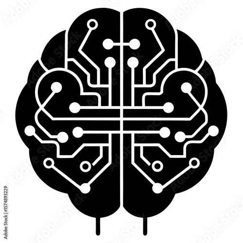 Abstract digital brain art with neural network pathways and connections