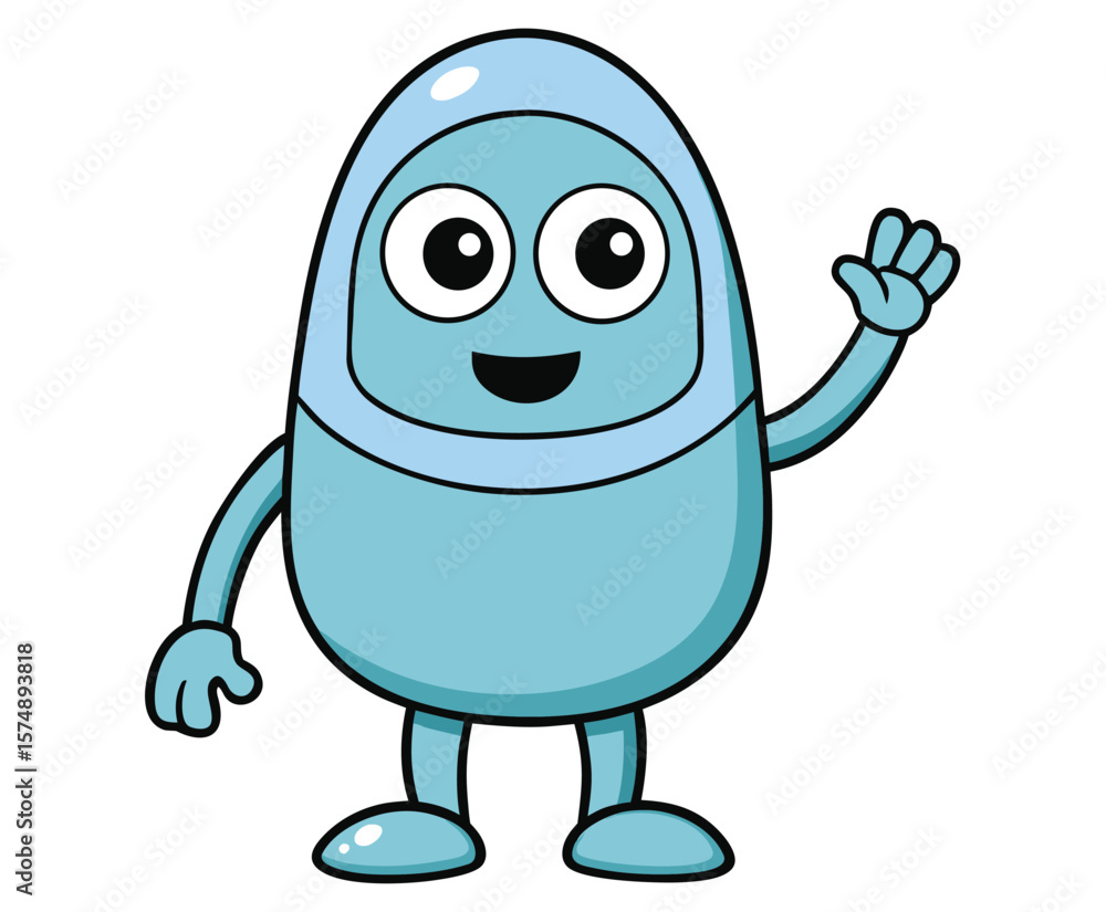 Obraz premium A Cheerful Animated Character Waving Hello with a Friendly Smile, Expressing Joy and Warmth in its Simple Design