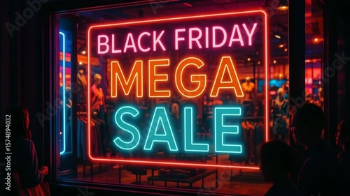 Wallpaper Mural Bright neon sign advertising a Black Friday mega sale, attracting shoppers with vibrant colors and enticing offers, creating excitement and an inviting atmosphere for festive shopp Torontodigital.ca