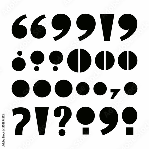 Black and white vector icon sheet of punctuation marks in grid layout