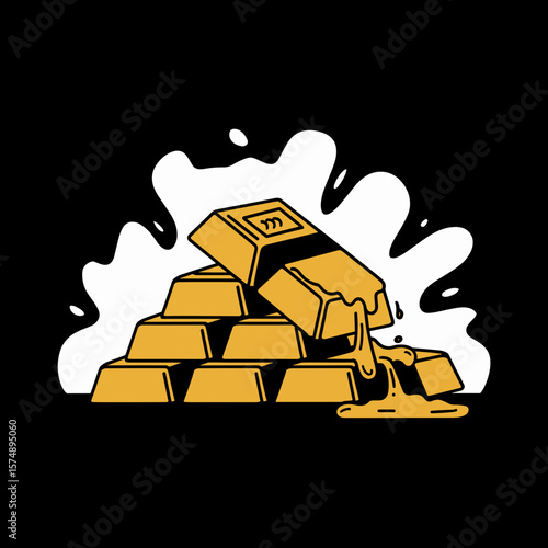Vector illustration of gold bars dripping like wax – Great for financial market content, editorial design, or economic warning themes
