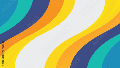 Abstract background featuring curved bands of color including blue teal orange yellow and white hues