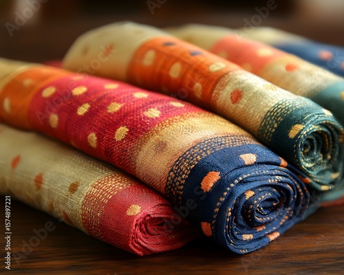 Radiant Red and Yellow Sari Textiles Blended in Woven Motif – Tactile Art Composition for Sustainable Design and Wellness Branding