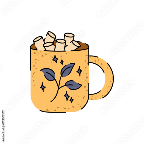 Autumn and winter hot drink. Stylized  cup with coffee and marshmallow