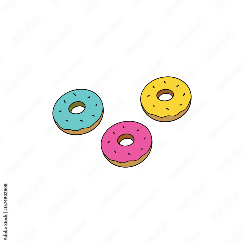 Fototapeta premium Three colorful donuts isolated on white background