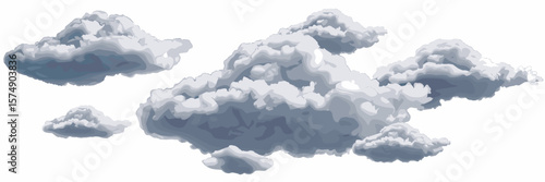 Floating cloud puffs on transparent white background – Great for design elements, atmospheric graphics, or dreamy PNG overlays.