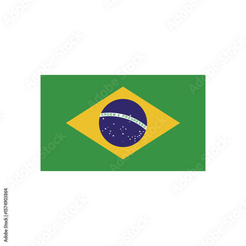 Illustration of the national flag of brazil featuring green background and yellow diamond shape with stars 100