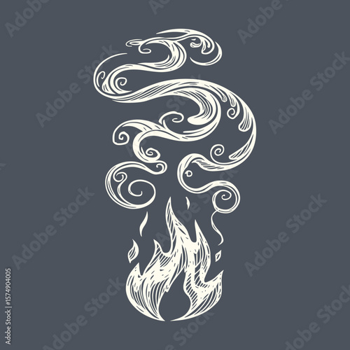 White smoke wisps rising from small fire on dark background – Great for mystery visuals, moody overlays, or dramatic effects