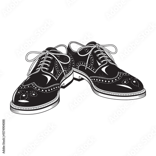 Elegant wingtip brogue shoes vector illustration classic style mens footwear design