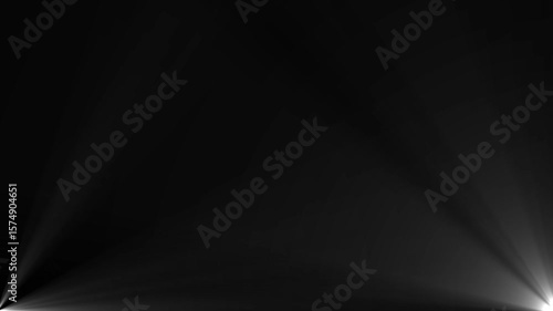 volumetric light flare beams from lower corners with on black background, perfect for video editing, trailers, intros, and cinematic transitions