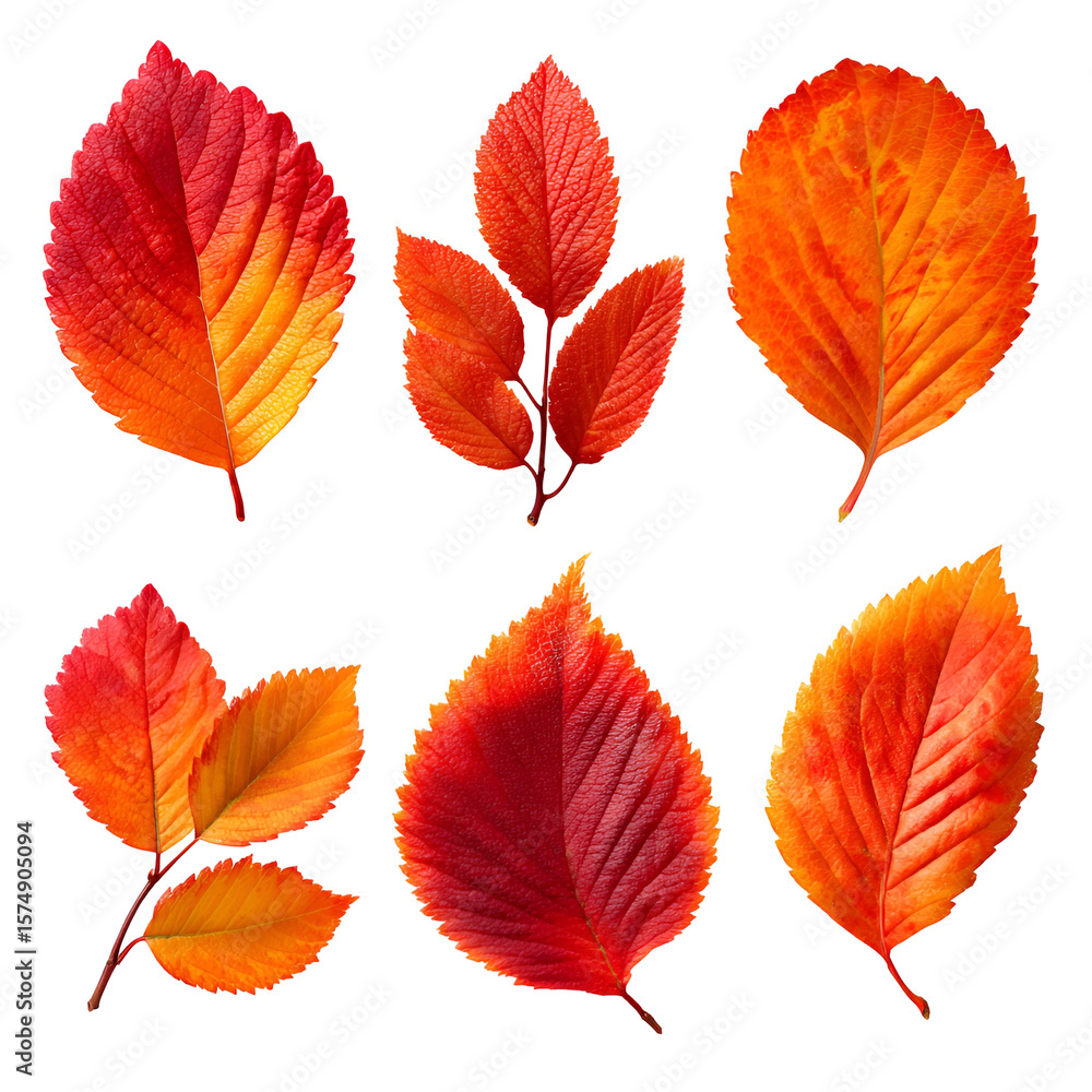 Fototapeta premium Autumn leaves collection vibrant red orange foliage