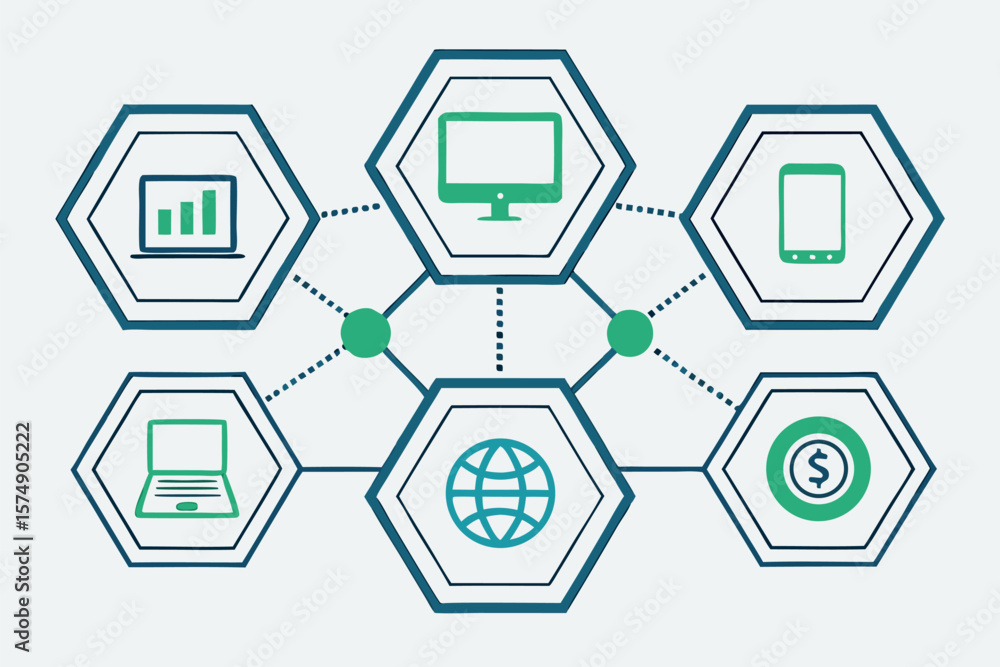 Networked Devices Illustration with Laptop Computer Tablet and Globe Networked Devices Illustration with Laptop Computer Tablet and Globe