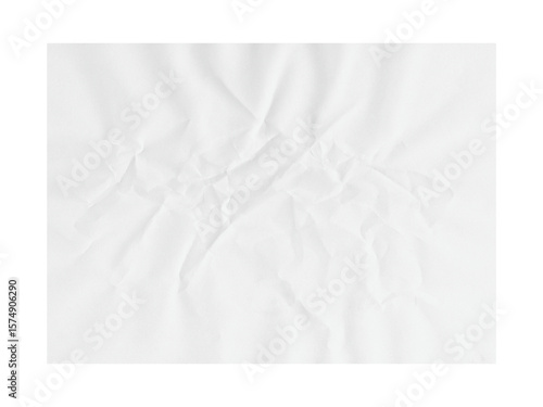 Crumpled white paper texture presents an abstract, neutral background surface suitable for designs needing an organic and slightly aged appearance, transparent background