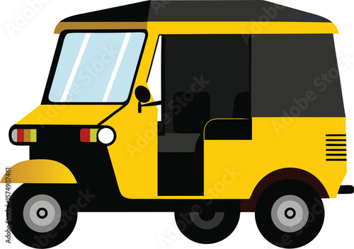Yellow Auto Rickshaw Three-Wheeler Transportation Vehicle