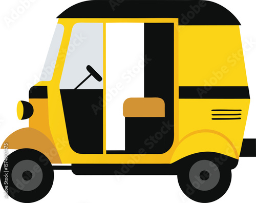 Yellow Auto Rickshaw Three-Wheeler Indian Transport Vehicle