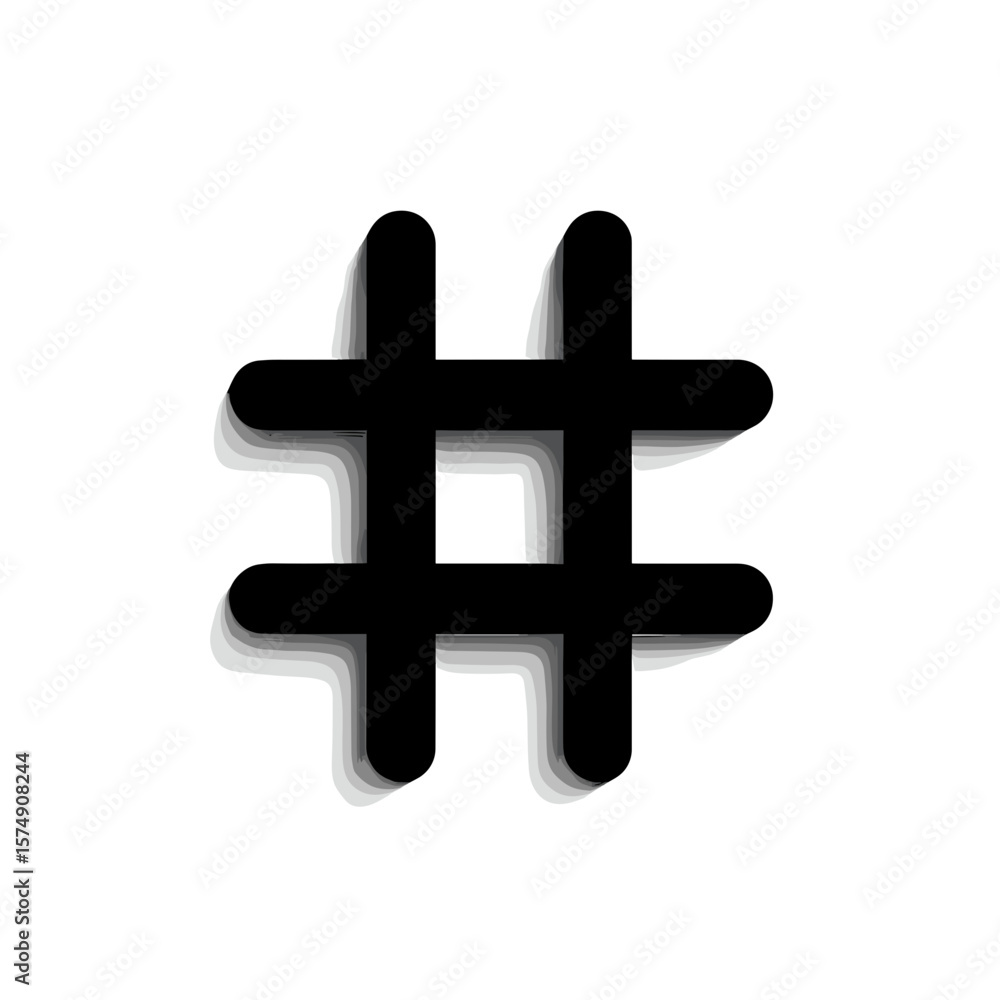Obraz premium A rendered hashtag symbol with rounded edges and a subtle drop shadow effect is displayed here