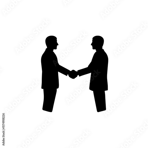 Two silhouetted figures in suits shaking hands depicting an agreement or business partnership deal of sorts
