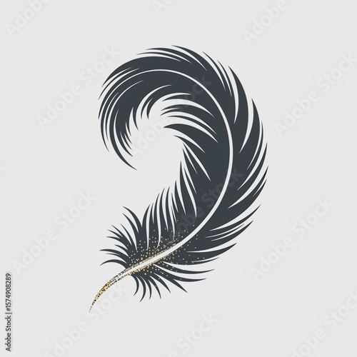 Stylized feather brush stroke with gold glitter tip – perfect for artistic branding, design elements, or elegant decor