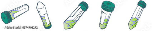Colorful Science Centrifuge Tubes with Green Gradient Liquid and Fun Hand-Drawn Style