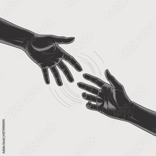 vector illustration of two shadowy hands reaching towards each other – suitable for concepts of connection, communication, or mystery